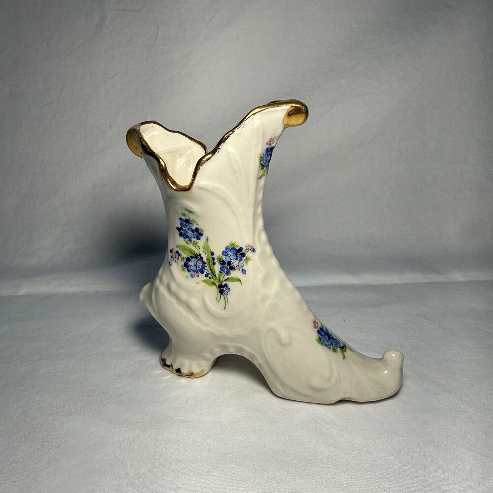 Vintage 22 Karat Gold Holley Ross Italian Porcelain Boot Shoe Vase 5” Tall